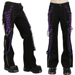 Tripp NYC Dark Street Lolita Gothic Lace Corset Pants Black Purple 29 NWT